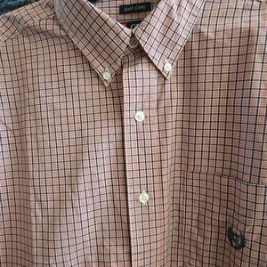 Chaps Men's Peach and Navy Plaid Button-Down Shirt